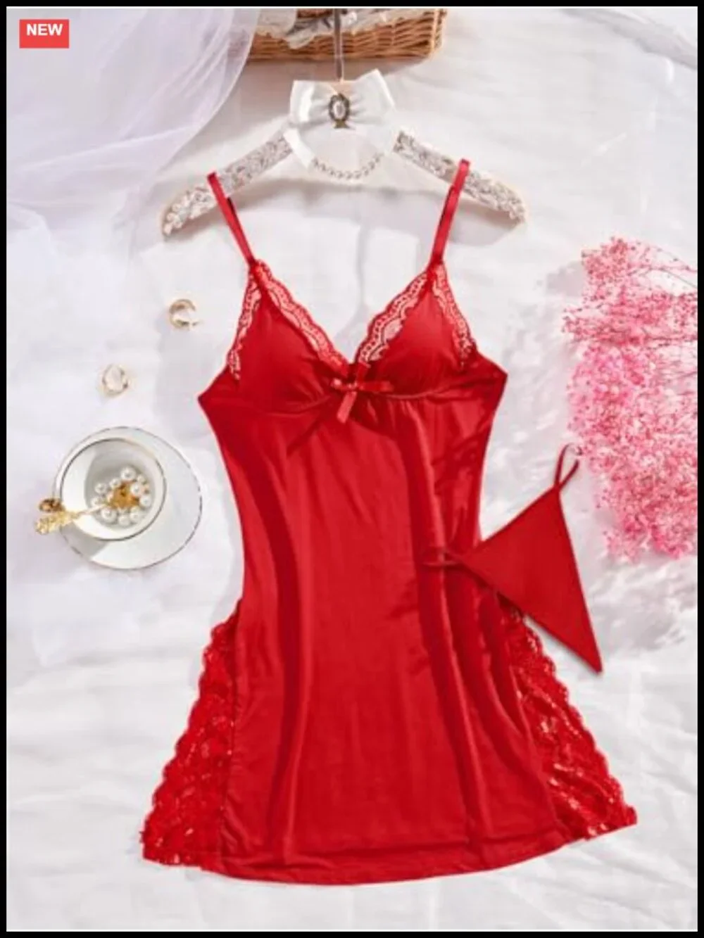 Women's Babydoll Lingerie Set, Sleeveless V-Neck Nightgown, Two Piece